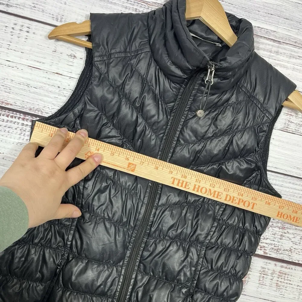 ATHLETA Womens Puffer Vest Black Full Zip Goose Down Sz S Packable Activewear